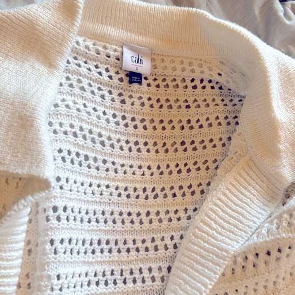 Cabi Open Stitch White Open Knit Open Front Cardigan - Picture 6 of 7